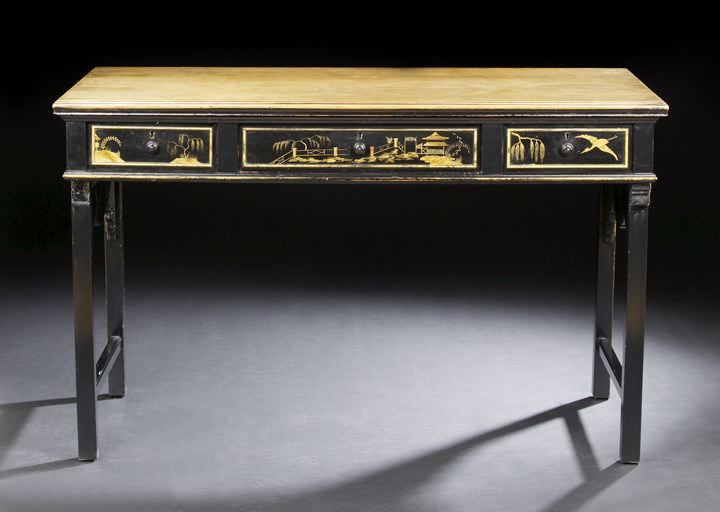 Appraisal: Victorian Gilt-Detailed and Ebonized Mahogany Desk mid- th century the