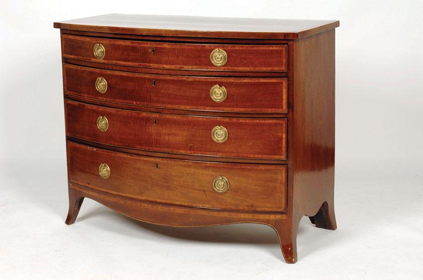 Appraisal: A SHERATON STYLE INLAID MAHOGANY BOW FRONTED CHEST OF DRAWERS