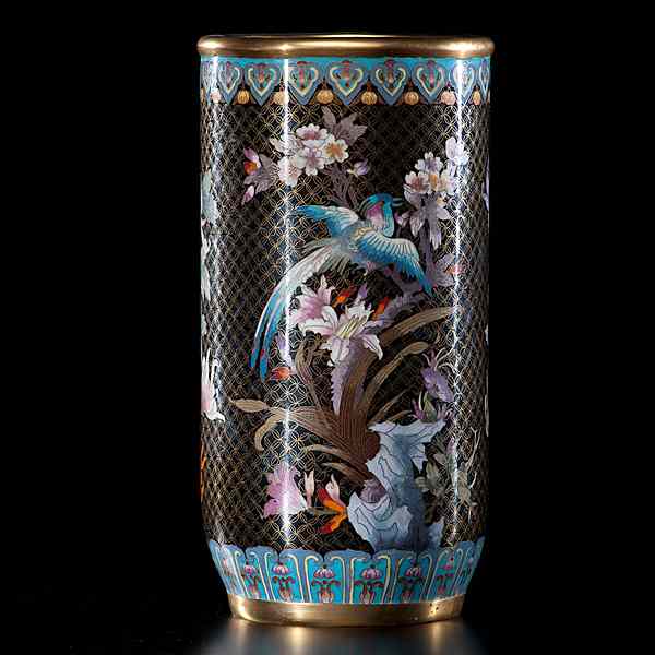 Appraisal: Chinese Cloisonne Vase Chinese th century A cylindrical cloisonne vase