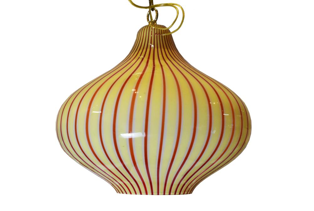 Appraisal: VENETIAN RED AND YELLOW STRIATED GLASS CEILING FIXTUREMurano The pendant