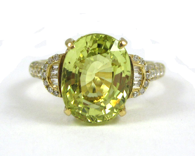 Appraisal: CHRYSOBERYL DIAMOND AND FOURTEEN KARAT GOLD RING with round-cut and