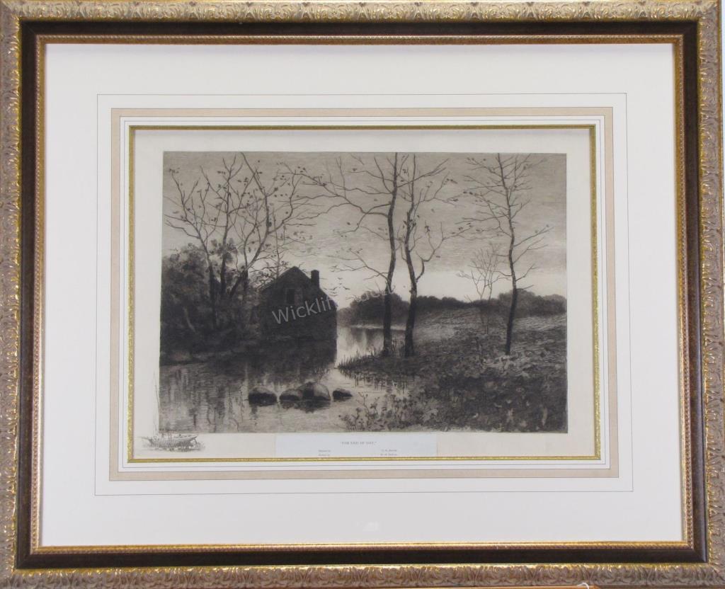 Appraisal: A framed etching The End of Day painted by L