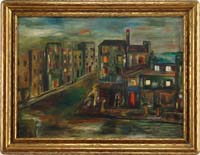 Appraisal: NILES SPENCER American - URBAN STREET SCENE Oil on canvas