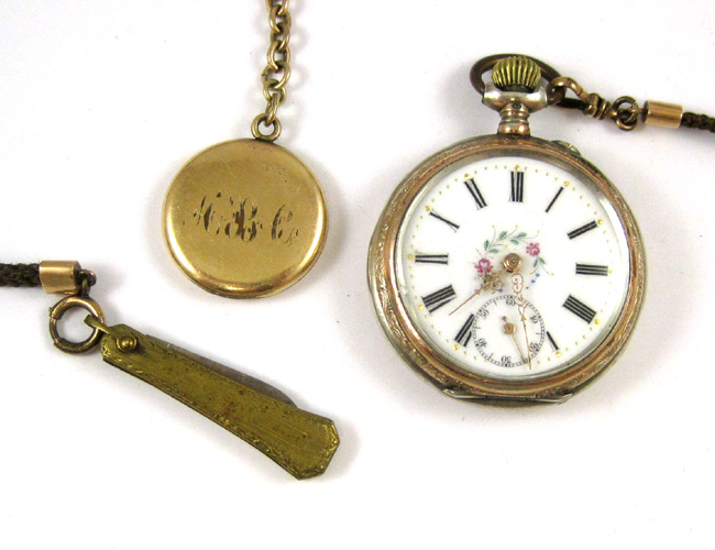 Appraisal: ANTIQUE POCKET WATCH AND RELATED ACCESSORIES Swiss stem wind open