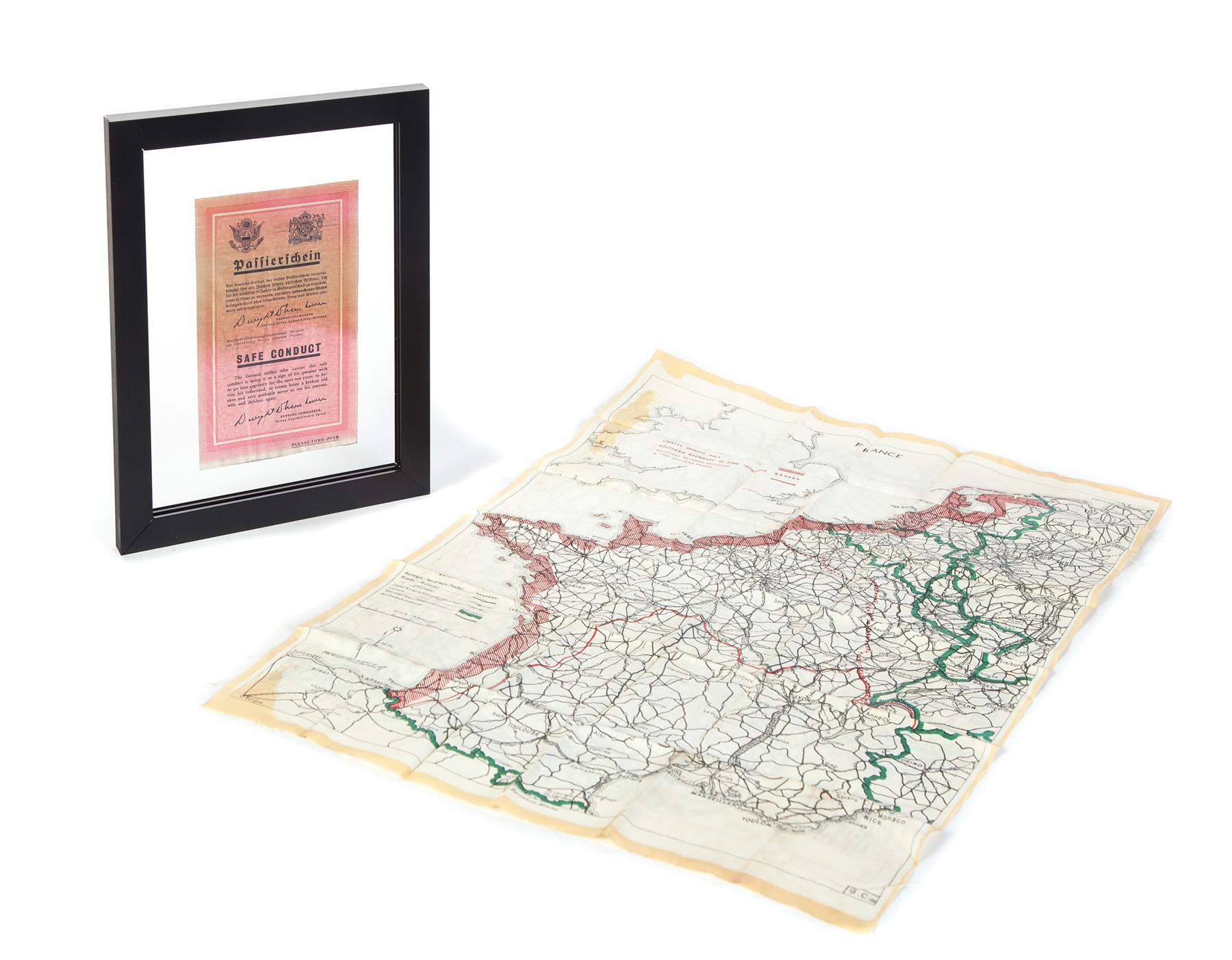 Appraisal: WORLD WAR II NAZI SURRENDER TICKET AND FRENCH MAP Second