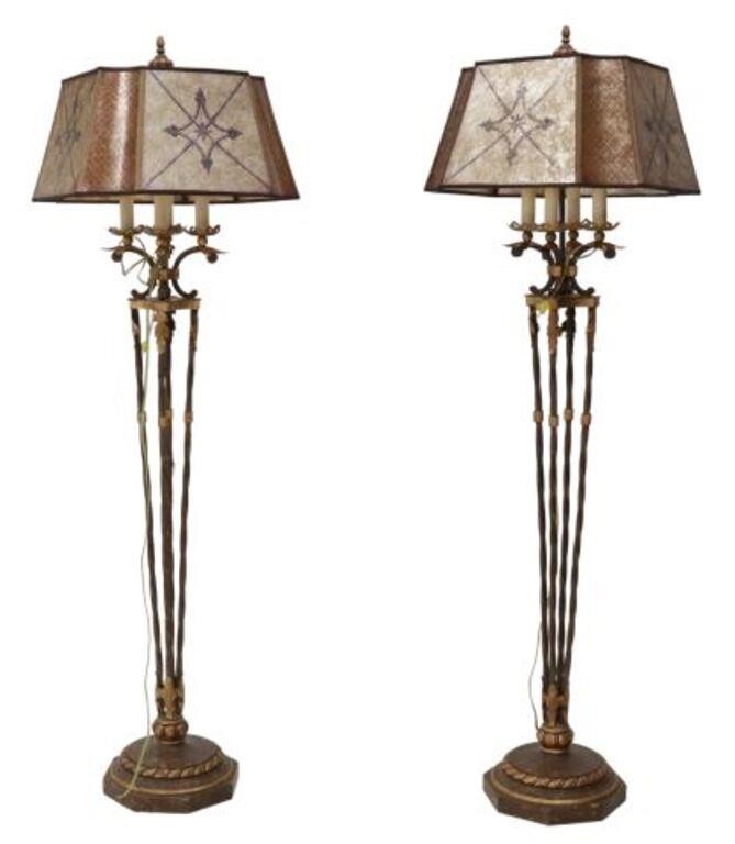 Appraisal: pair Designer wrought iron single-light floor lamps Fine Art Lamps