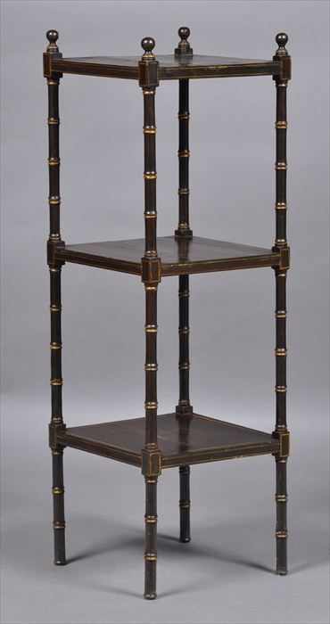 Appraisal: REGENCY ROSEWOOD-GRAINED THREE-TIER TAG RE The rectangular shelves with painted