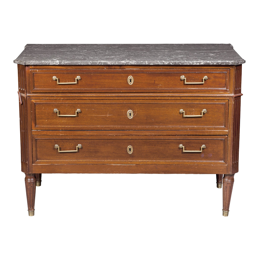 Appraisal: Louis XVI Style Mahogany Marble Top Commode The rectangular gray