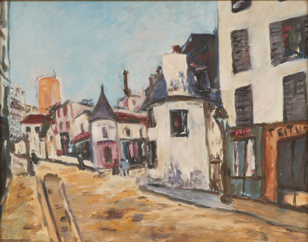 Appraisal: Post-Impressionist style French village street scene Unsigned In ornate gilt