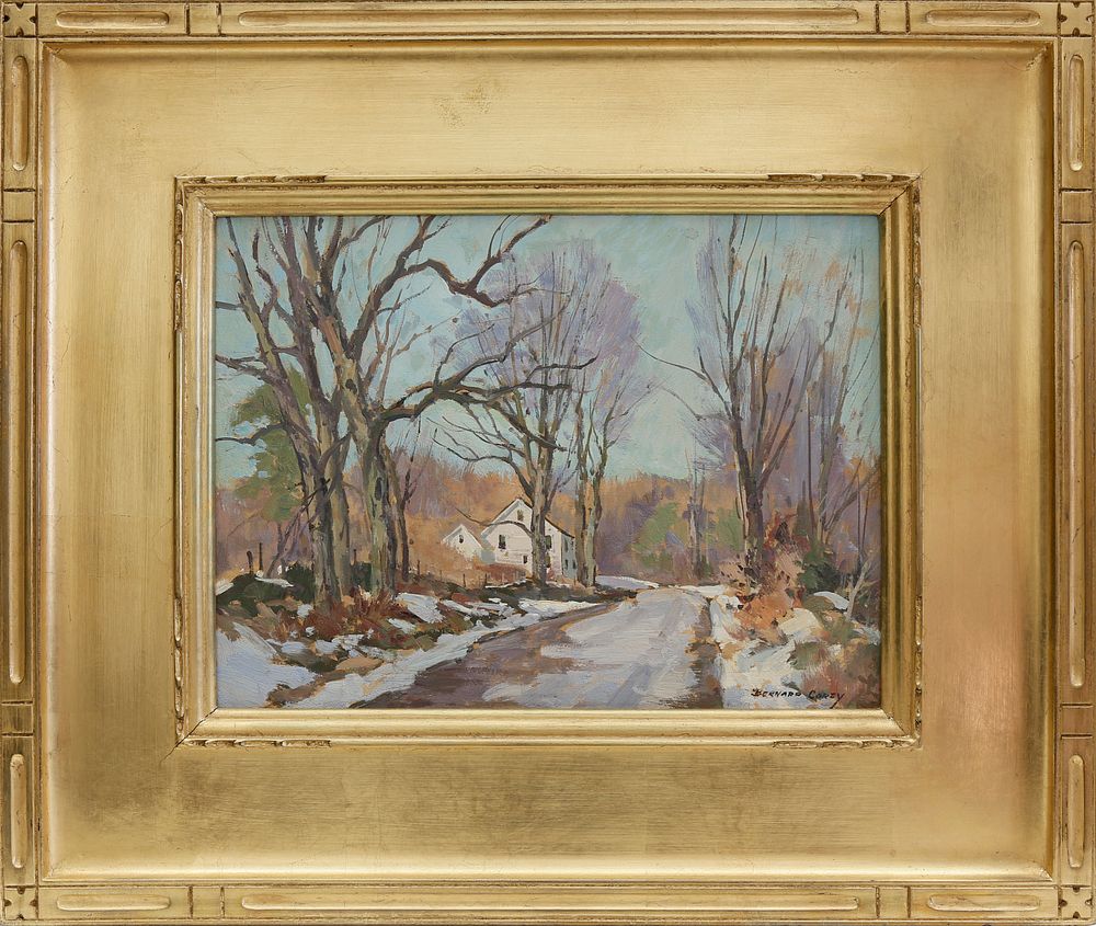 Appraisal: Bernard Corey Oil on Artist Board Winter Road Bernard Corey