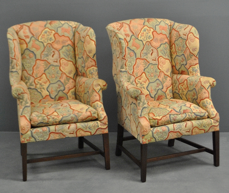 Appraisal: - Pair of Kittinger Chippendale style mahogany wing chairs h