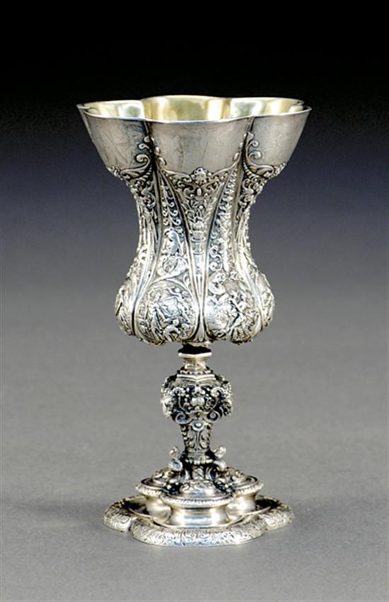 Appraisal: Continental silver chalice late th centurylobed flora form bowl supported