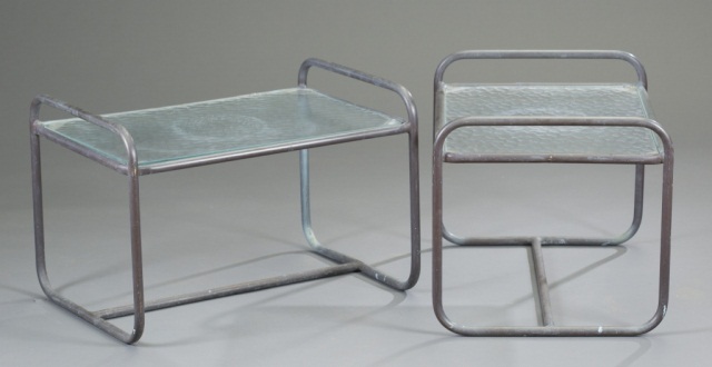 Appraisal: Pair of Walter Lamb Glass Top Side Tables Circa H