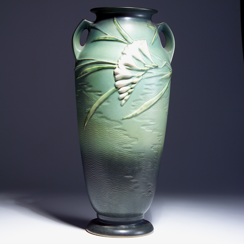 Appraisal: ROSEVILLE Green Freesia floor vase - Raised mark