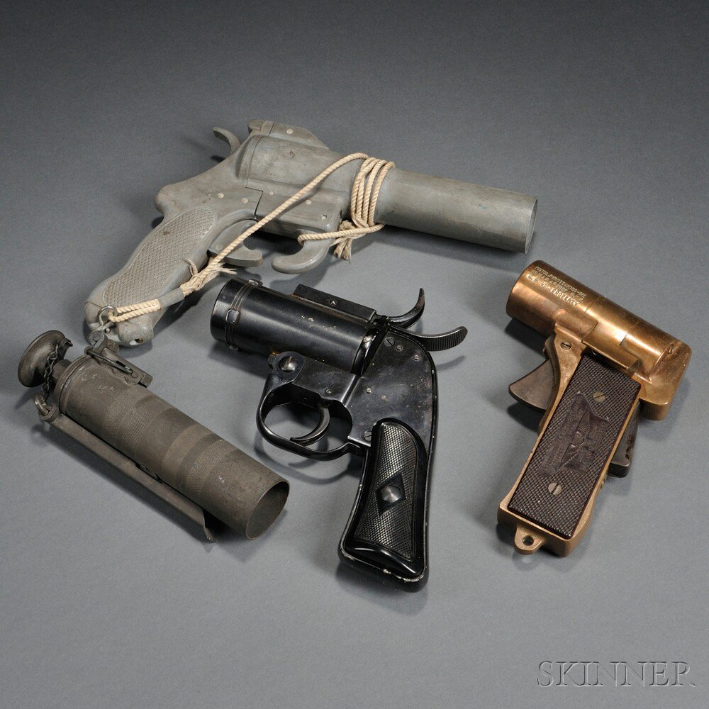 Appraisal: Four Flare Pistols c mid- th century an aluminum flare