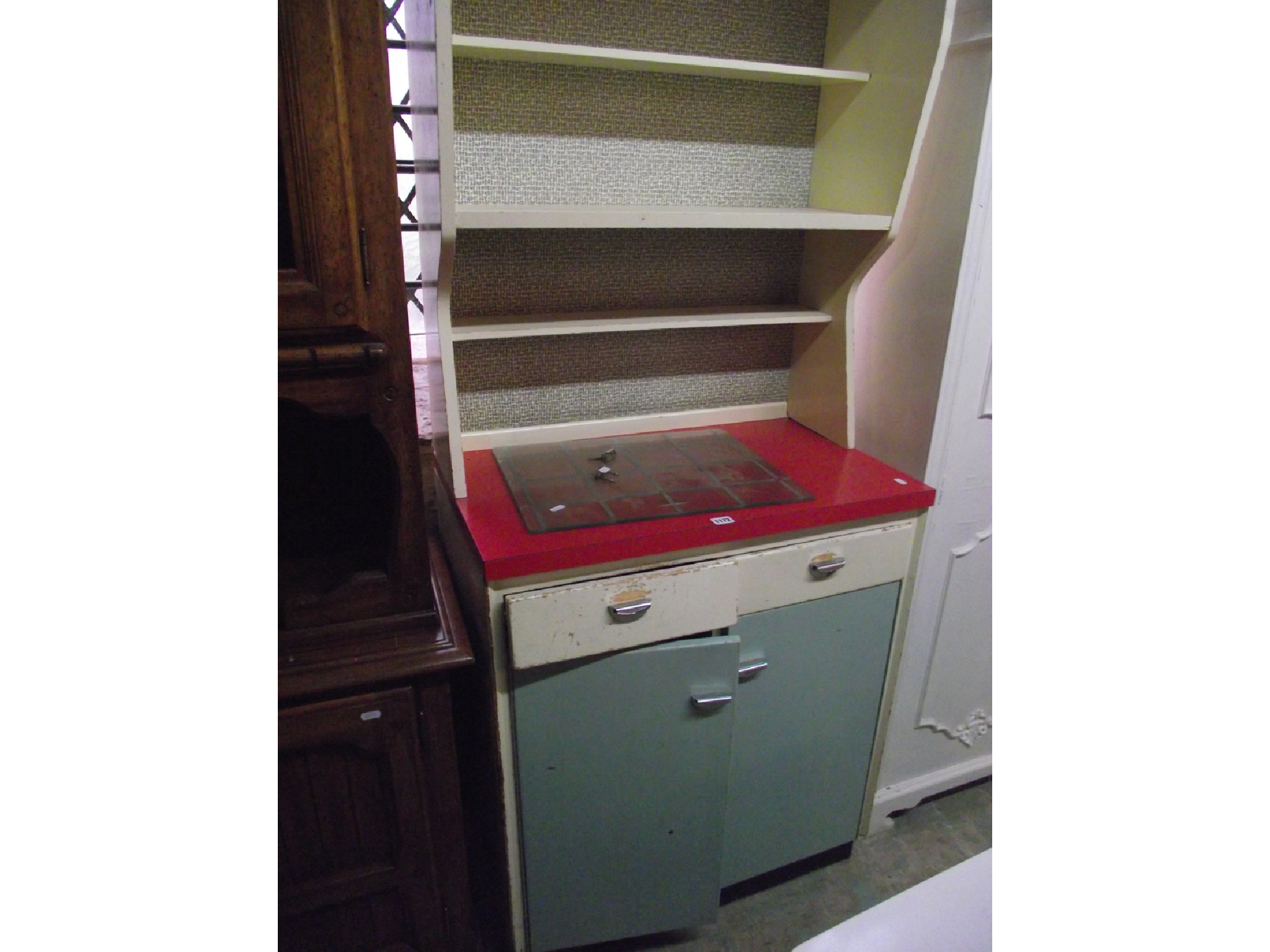 Appraisal: A vintage s kitchen dresser with probably original cream and