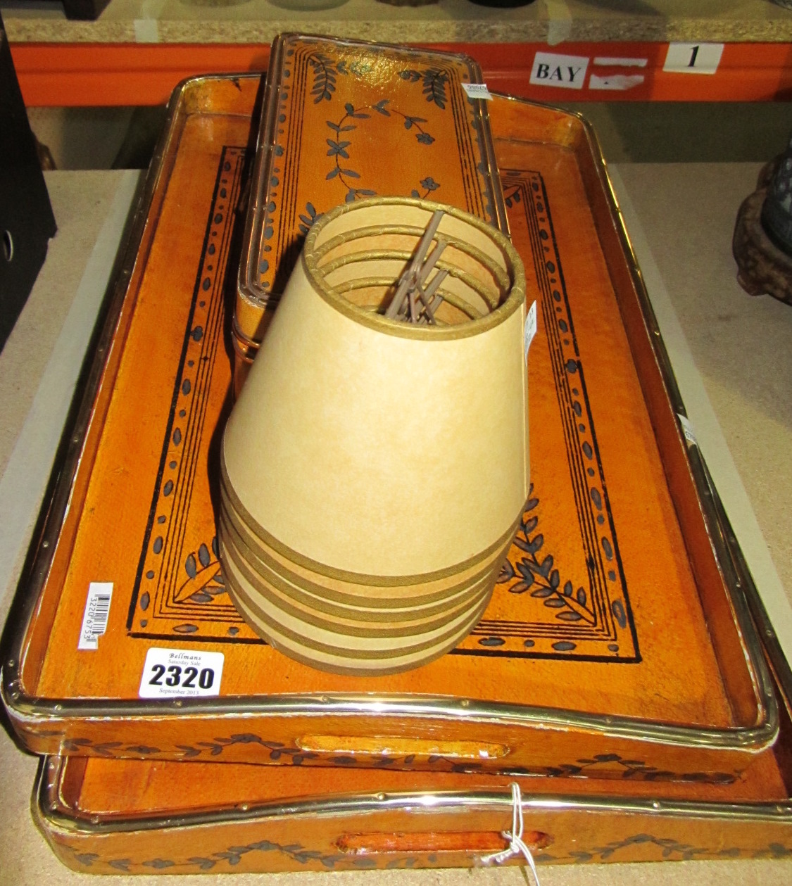 Appraisal: Two modern papier mache trays and a hinged box