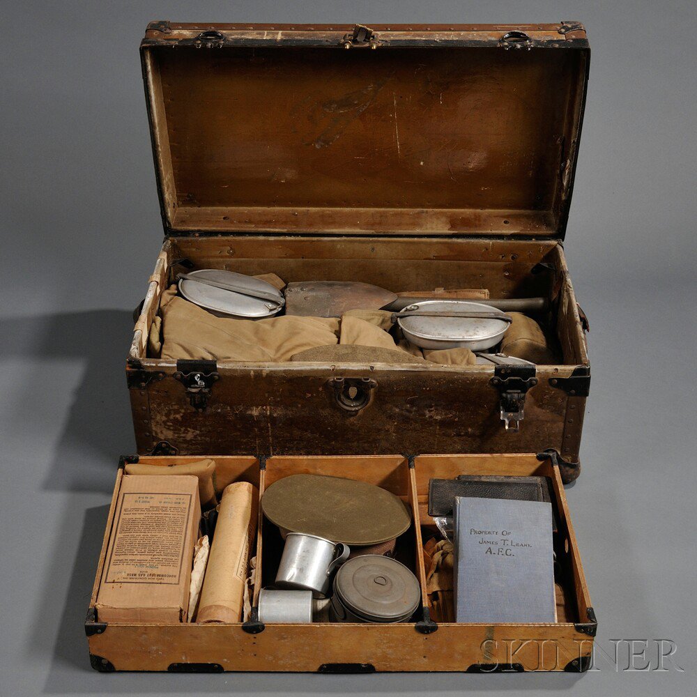 Appraisal: WWI Trunk and Uniform Group c - trunk containing a