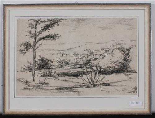 Appraisal: MAUFRA MAXIME Nantes - Ponc -sur-Loire Provence landscape Charcoal drawing