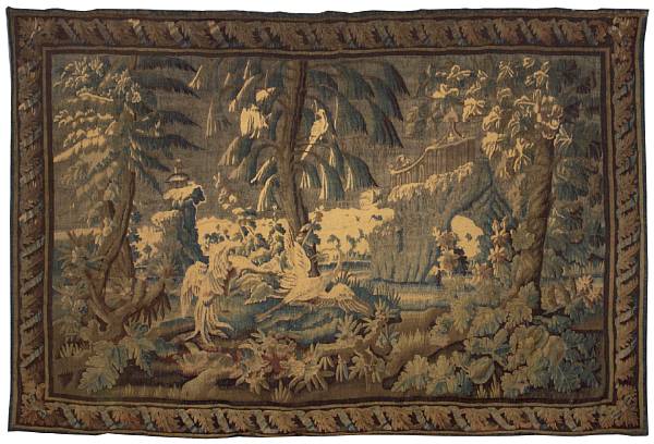 Appraisal: A Brussels Baroque verdure tapestry th century Depicting two birds