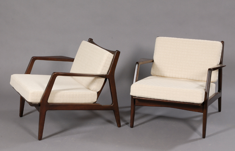 Appraisal: Pair of Lounge Chairs Attributed to Selig Hardwood and upholstery