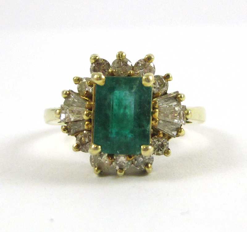 Appraisal: EMERALD DIAMOND AND FOURTEEN KARAT GOLD RING with ten round-cut