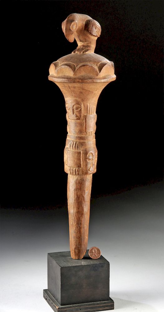 Appraisal: th C African Baule Wooden Scepter w Owl Western Africa