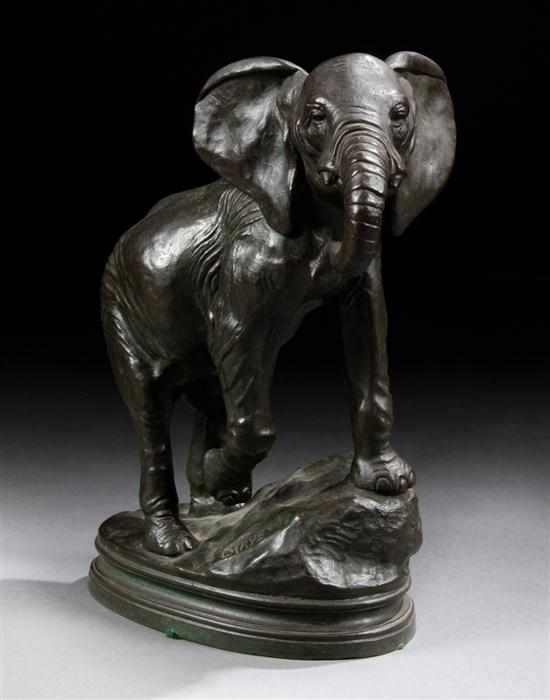 Appraisal: Alfred Barye French - ''Elephant d'Afrique '' bronze greenish-brown patina