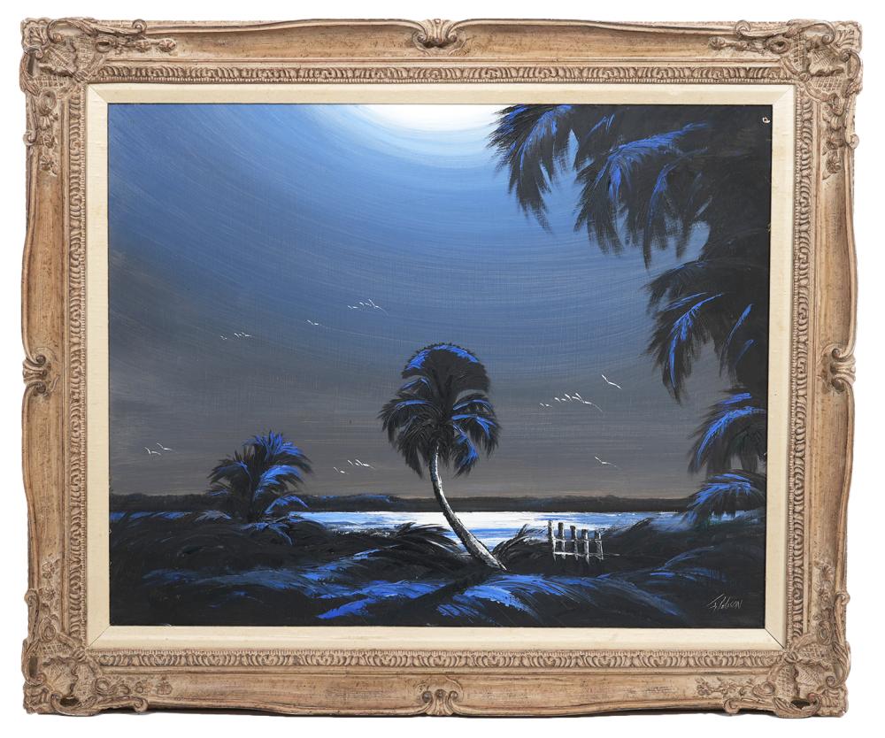 Appraisal: JAMES GIBSON HIGHWAYMAN 'MOONLIGHT' PAINTINGJames Gibson American - Oil on