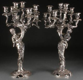 Appraisal: SILVER BRONZE FIGURAL CANDELABRA TH C A VERY FINE PAIR