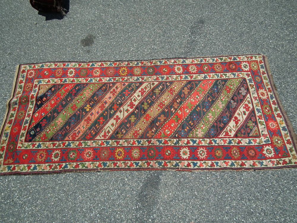 Appraisal: ANTIQUE GENDJE RUNNER RUG Colorful old Gendje Oriental runner with