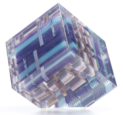 Appraisal: JON KUHN Optical and lead glass crystal sculpture Cube Provenance