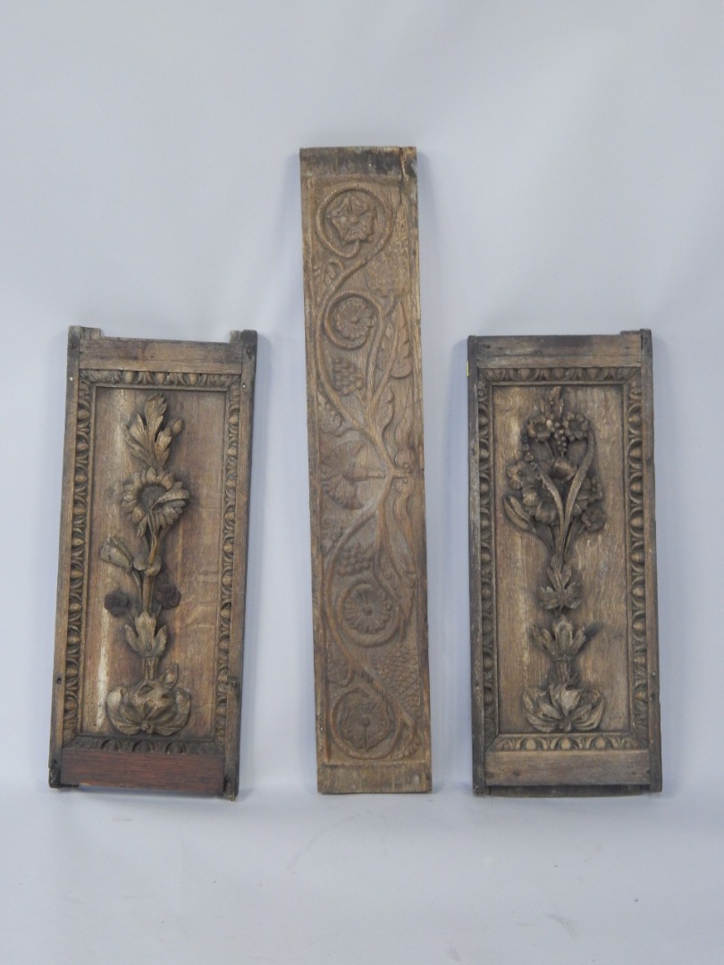 Appraisal: Three thC and earlier carved oak panels to include a