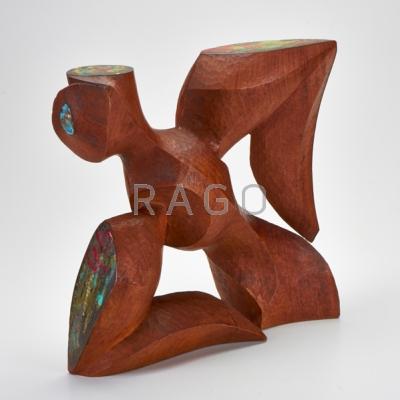 Appraisal: MODERN Abstract sculpture mid th c Carved wood with applied