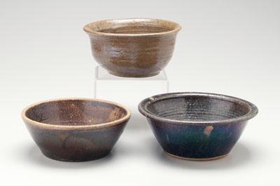 Appraisal: Three Georgia stoneware bowls all alkaline glaze one with flattened