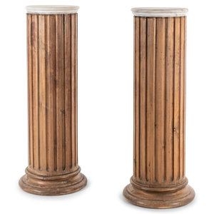 Appraisal: A Pair of Carved Pine Pedestals with Marble Tops Early