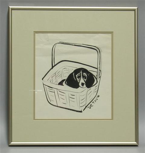 Appraisal: VICTOR DE PAUW AMERICAN - DOG IN BASKET c Ink