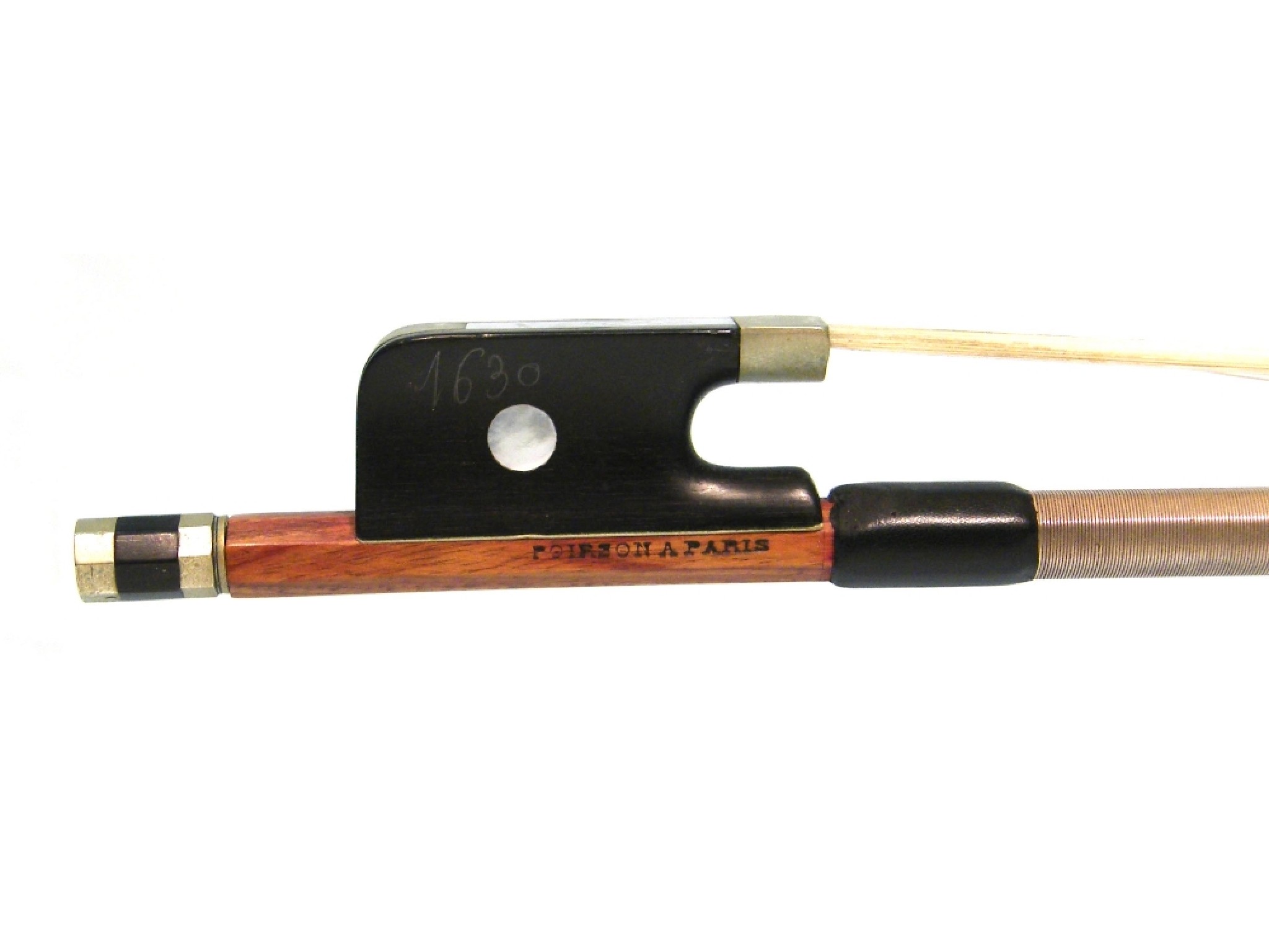 Appraisal: French nickel mounted violoncello bow by J Poirson and stamped