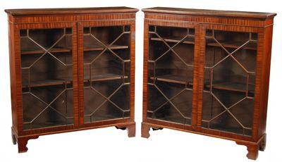 Appraisal: A pair of mahogany glazed cabinets with adjustable shelves early