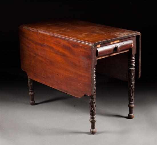 Appraisal: American Classical carved mahogany drop leaf table Pennsylvania circa single