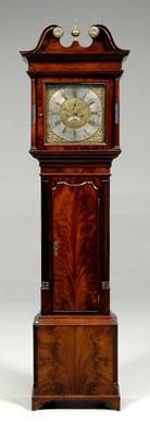 Appraisal: Chippendale mahogany tall case clock highly figured veneers hood with