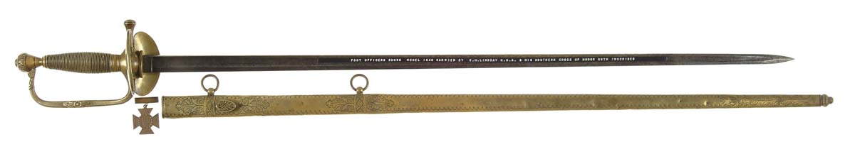 Appraisal: MODEL FOOT INFANTRY OFFICERS SWORD AND SOUTHERN CROSS OF HONOR