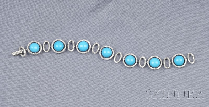 Appraisal: kt White Gold Turquoise and Diamond Bracelet set with turquoise