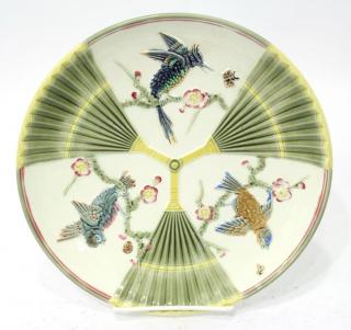 Appraisal: Wedgwood Argenta Ware Majolica Fan Bird Plate Attributed to Josiah