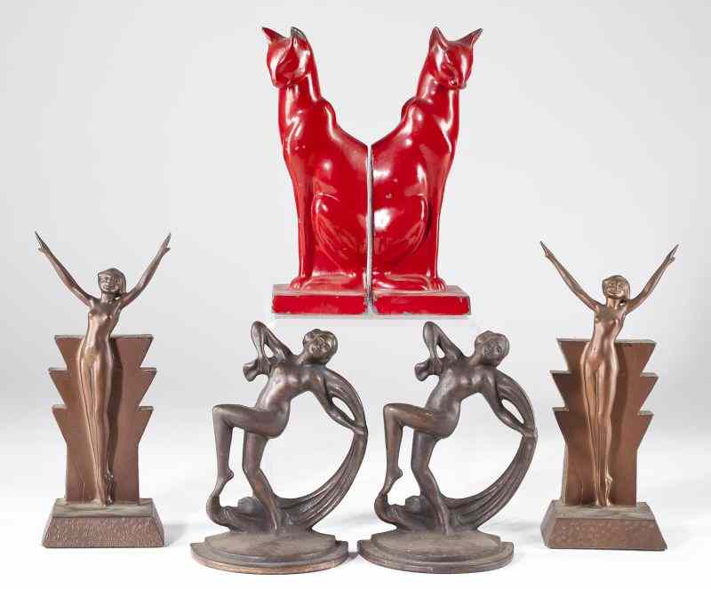 Appraisal: Three Pairs Art Deco Bookends s the first are stylized