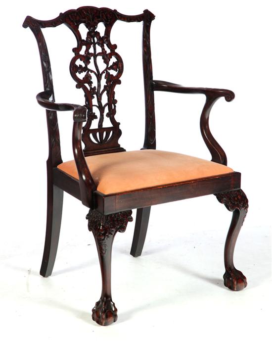 Appraisal: CHIPPENDALE-STYLE ARMCHAIR American or English late th-early th century mahogany