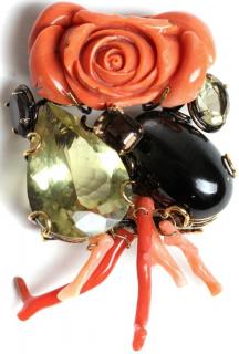 Appraisal: Vintage Iradj Moini Brooch with Coral Stones Topped with a