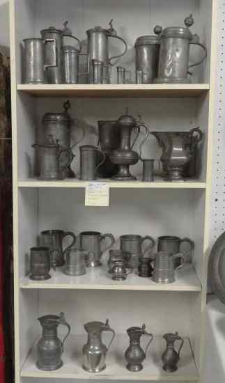 Appraisal: Lot pcs various early pewter including flagons measures and tankards