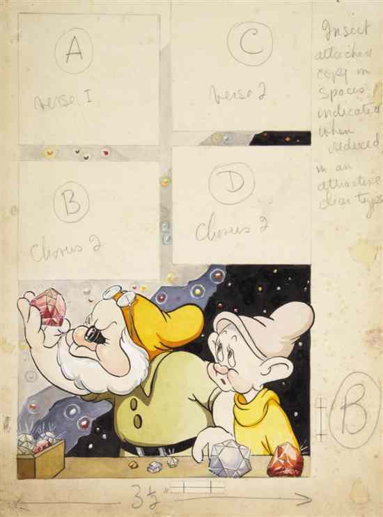 Appraisal: WALT DISNEY SNOW WHITE Doc and Dopey inspecting rubies Original