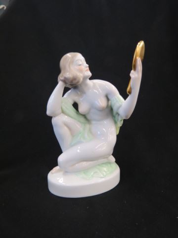 Appraisal: Herend Porcelain Figurine of a Nude with mirror kneeling Art